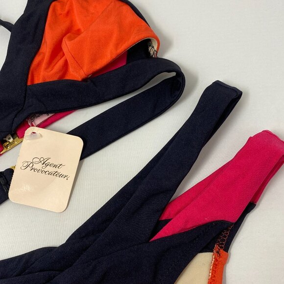 Agent Provocateur Mazzy Coral Fuchsia Black Bikini 3/2 Set NWT - Picture 5 of 10